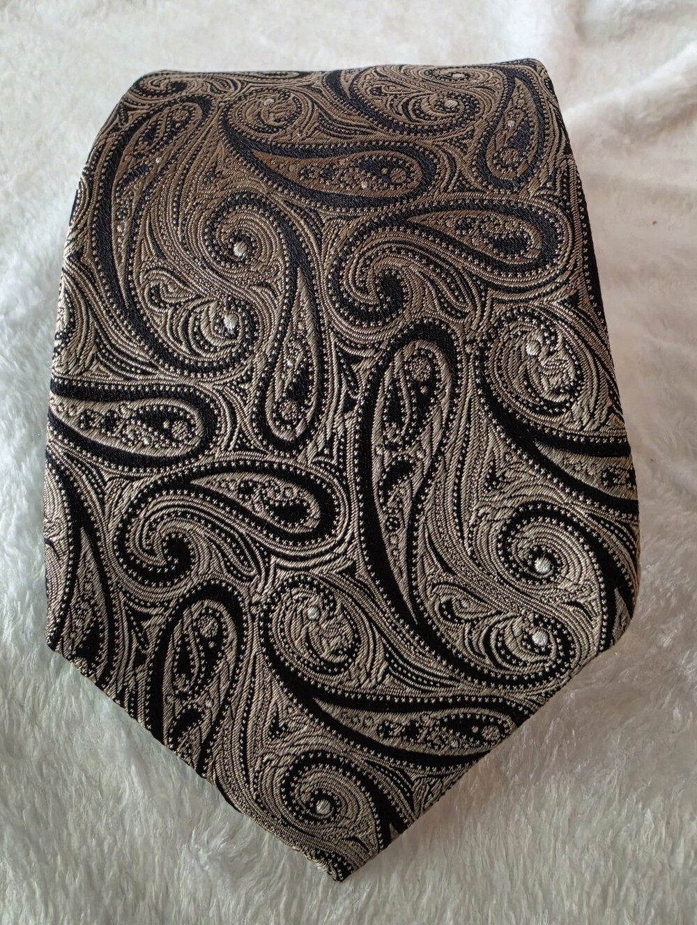 Mens Chaps Black and Gold Paisley Silk Tie